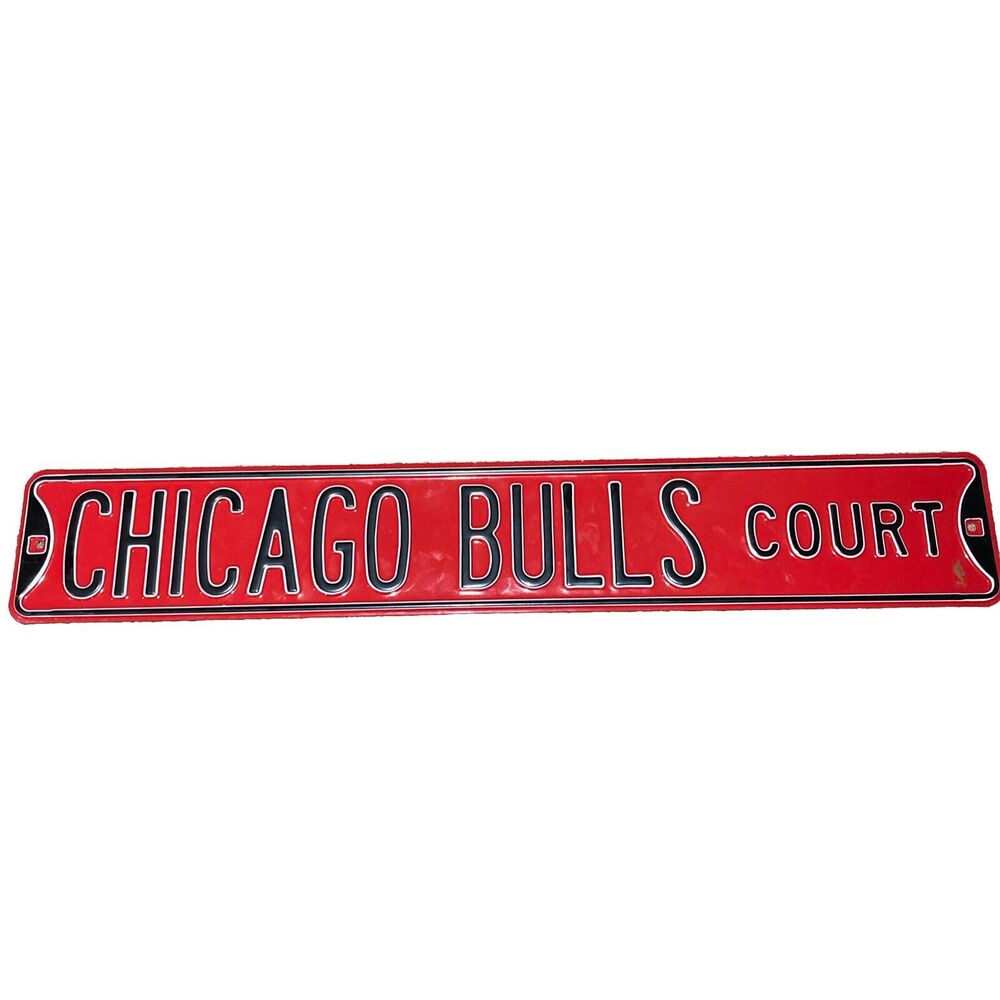 Chicago Bulls Court Officially Licensed Steel 36x6 Red Black NBA Street Sign